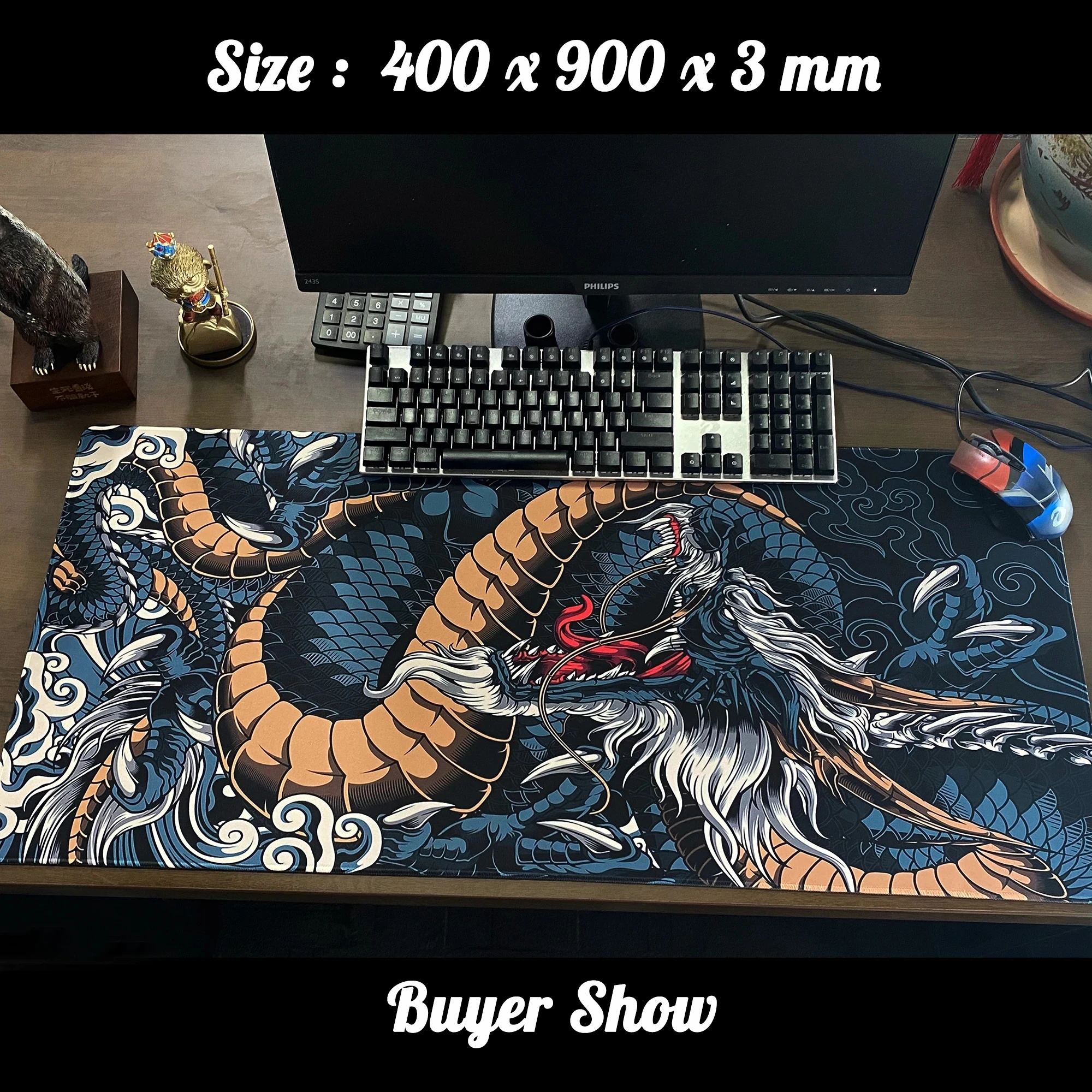 Tapis de souris Dragon chinois Gaming, Sub Tai Chapel Koi, Large, 900x400, Polymère Gamer, média, Tapis PC, Polymère de bureau, Tapis de clavier