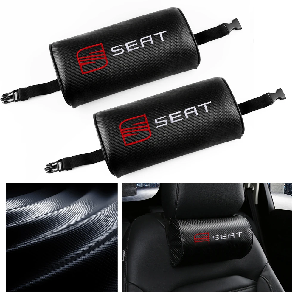 1/2PC Car Badge Seat Headrest Soft Neck Head Support Pillow For Seat Cupra FR Racing Ibiza Leon E-racer Ateca Altea Arona Toledo