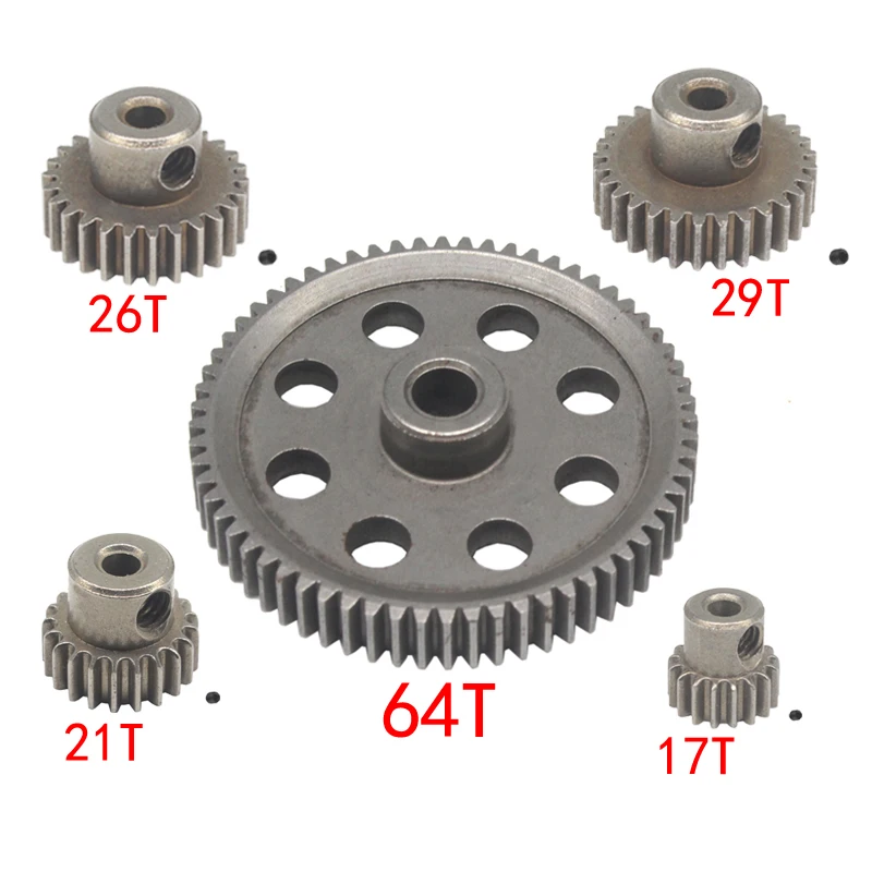 Juego De Engranajes De Metal Para Coche RC 1/10: Engranaje Principal De Diferencial 64T + Piñones 17T/21T/26T/29T. Actualización Para HSP Y RedCat