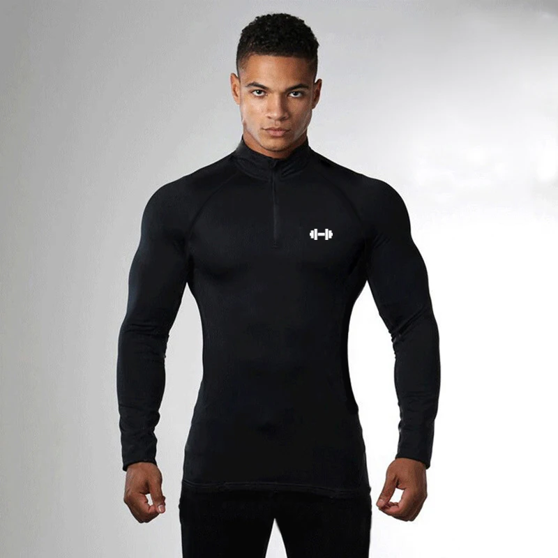 Compression Tight Gym Fitness Polo Shirts Mens Running Sport Long Sleeve Polos Autumn Quick Dry Bodybuilding Muscle T-shirts