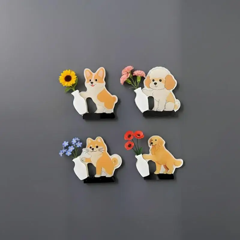 Mini Vase Acrylic Dog Cat Hair Whisker Collection Fridge Magnet Dog Pushing Vase Decor Ornaments Home Office Decor