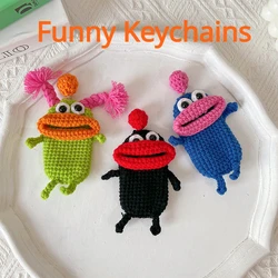 Funny Keychains Unique Knitted Sausage Mouth Design Key Holder Useful Keyrings With Storage Bag Cute Doll Keychains Wholesale