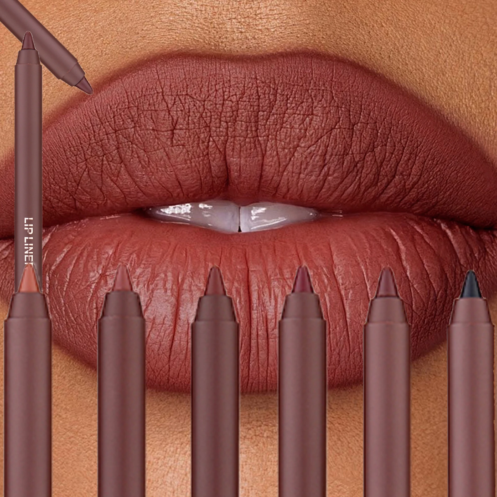 6Colors Waterproof Fadeless Matte Brown Lipstick Lipliner Pen Lips Contour Filling Pen Black Lipliner Makes Its Mouth Look Plump