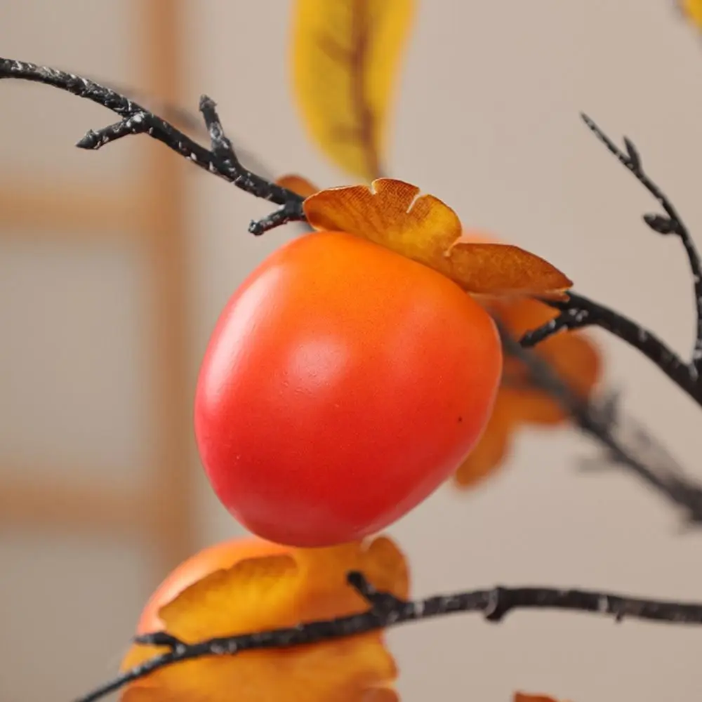 Plastic Artificial Persimmon Branches Realistic Handmade Artificial Fruits Branches Elegant Simulation Persimmon Fruit