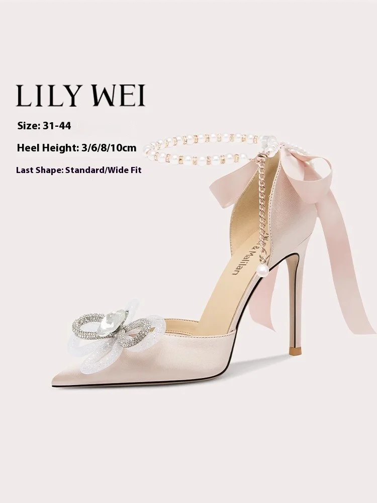 

Тонкие босоножки на высоком каблуке, летние остроконечные туфли со стразами и жемчужной сеткой, туфли с цветочным бантом, банкетные женские туфли большого размера, расширенные женские туфли маленького размера