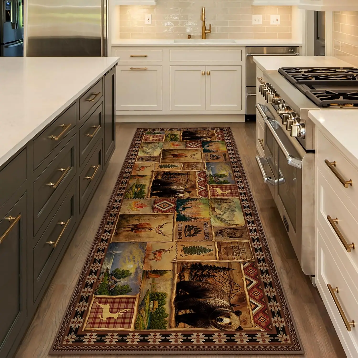 

VIKAMA Vintage Cabin Decor Entryway Runner Rug Anti-Slip Washable Kitchen Floor Mat Corridor Bedroom Laundry Room Long Carpet