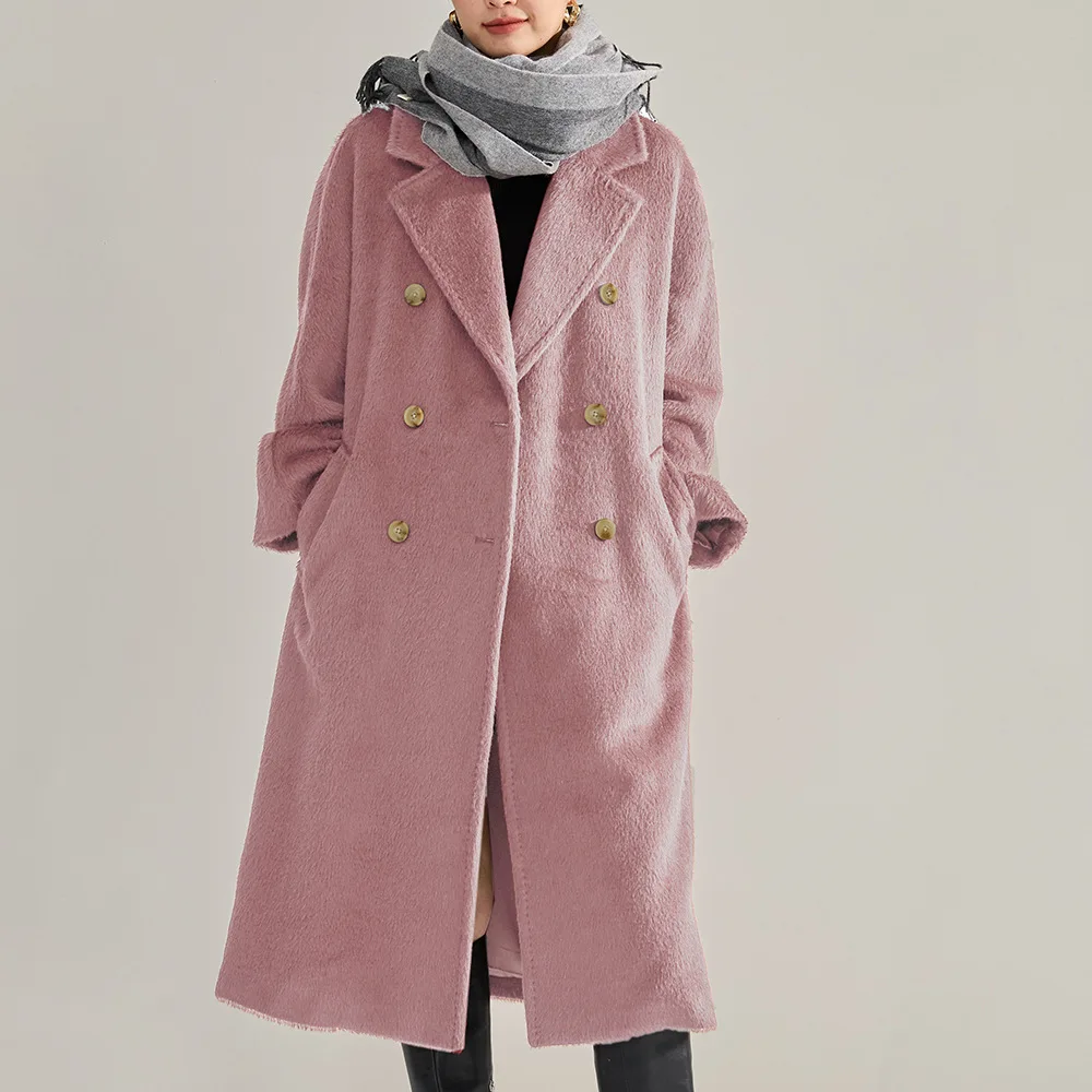 Allingentle Women's Long Blazer Peak Lapel Jacket Double-Breasted Long Coat for Casual Office Business Customize