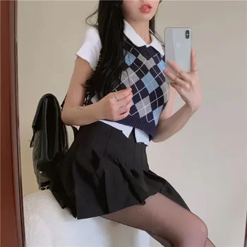 Dam Petite Beskuren Stickad Väst Japansk Stil Retro Argyle V-Ringad Tröja Väst Vår Ytterplagg Väst För Lager På Lager 10 best sales Floral vest - №5