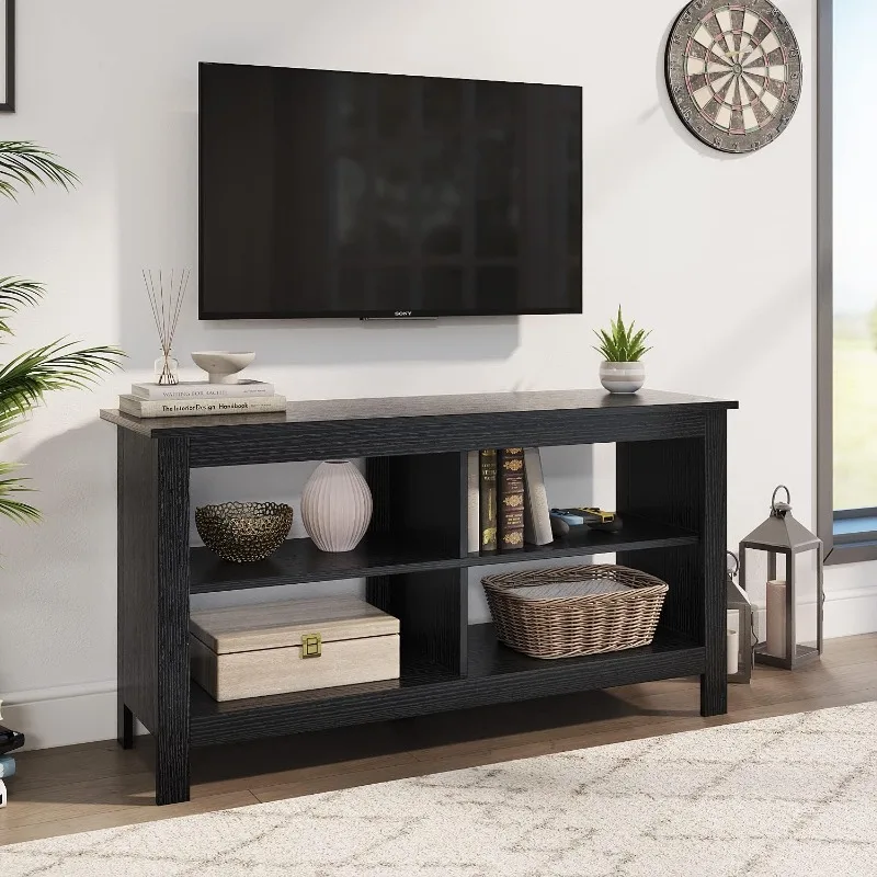 Black TV Stand for 50 inch TV, Storage Shelves, Entertainment Center, Media Console, Living Room, Bedroom