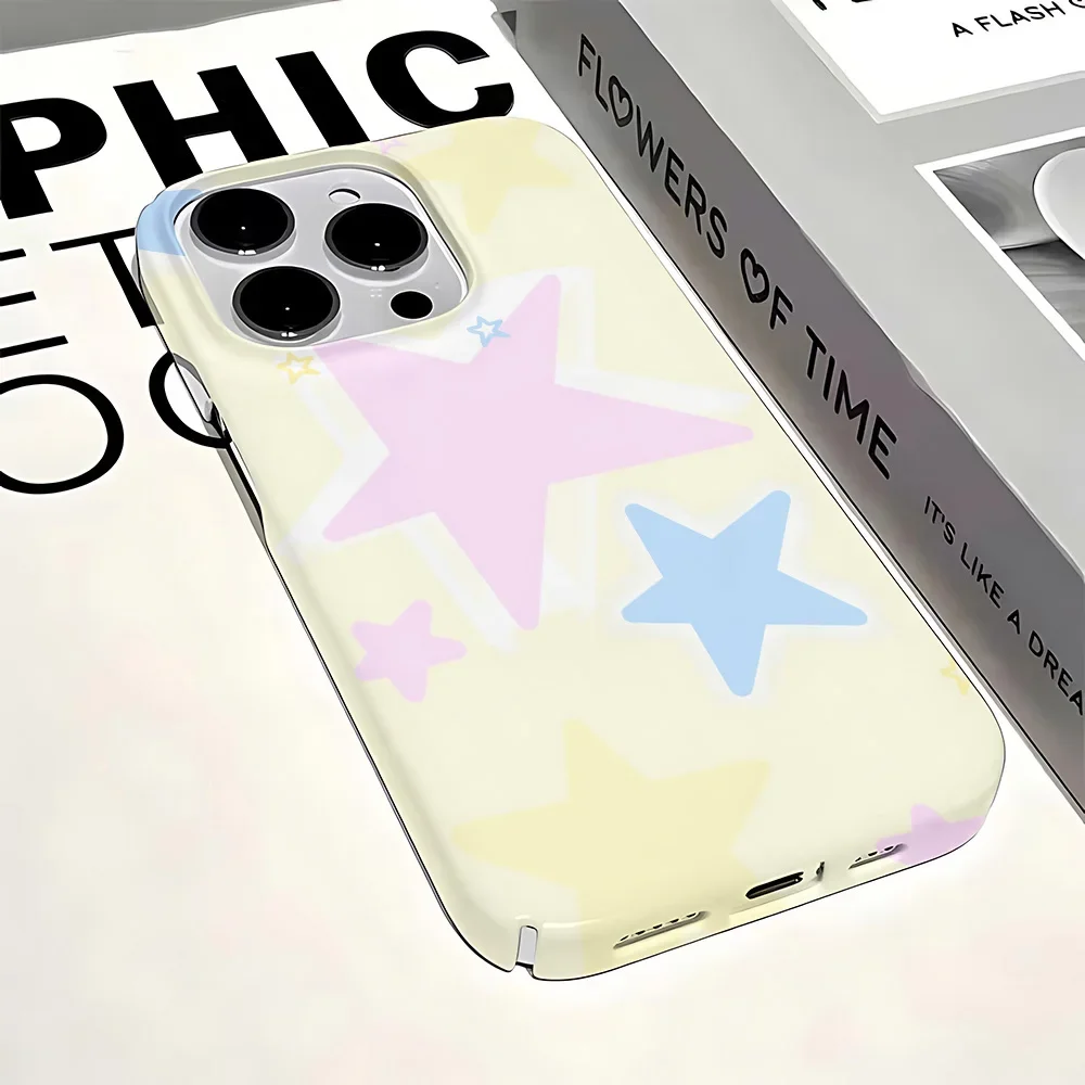 Japan Korea Ins Star Phone Case for IPhone 16 15 14 13 12 11 Pro Max XS XR XSMax 6 7 8 Plus Glossy HD Hard PC Cover