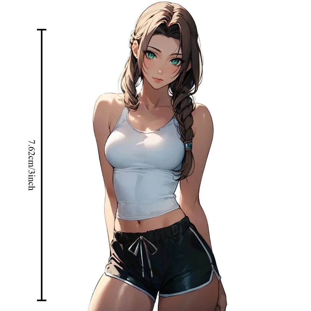 3 Inch Sporty Braided Anime Girl Vinyl Stickers, Waterproof Cartoon Figure Decals for Car Laptop Helmet DIY Exterior Decor