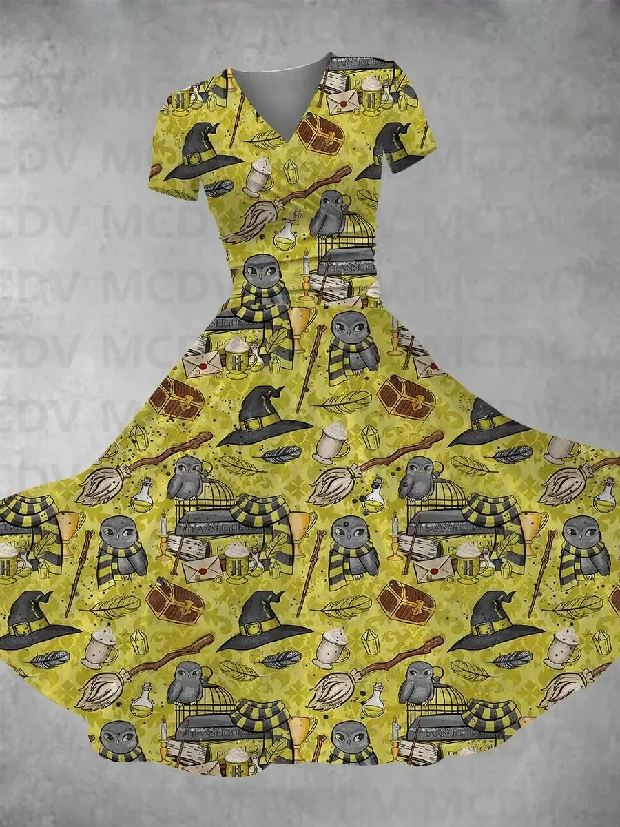 Maxivestido con estampado mágico en 3D para mujer, vestido Sexy con cuello en V, vestidos femeninos