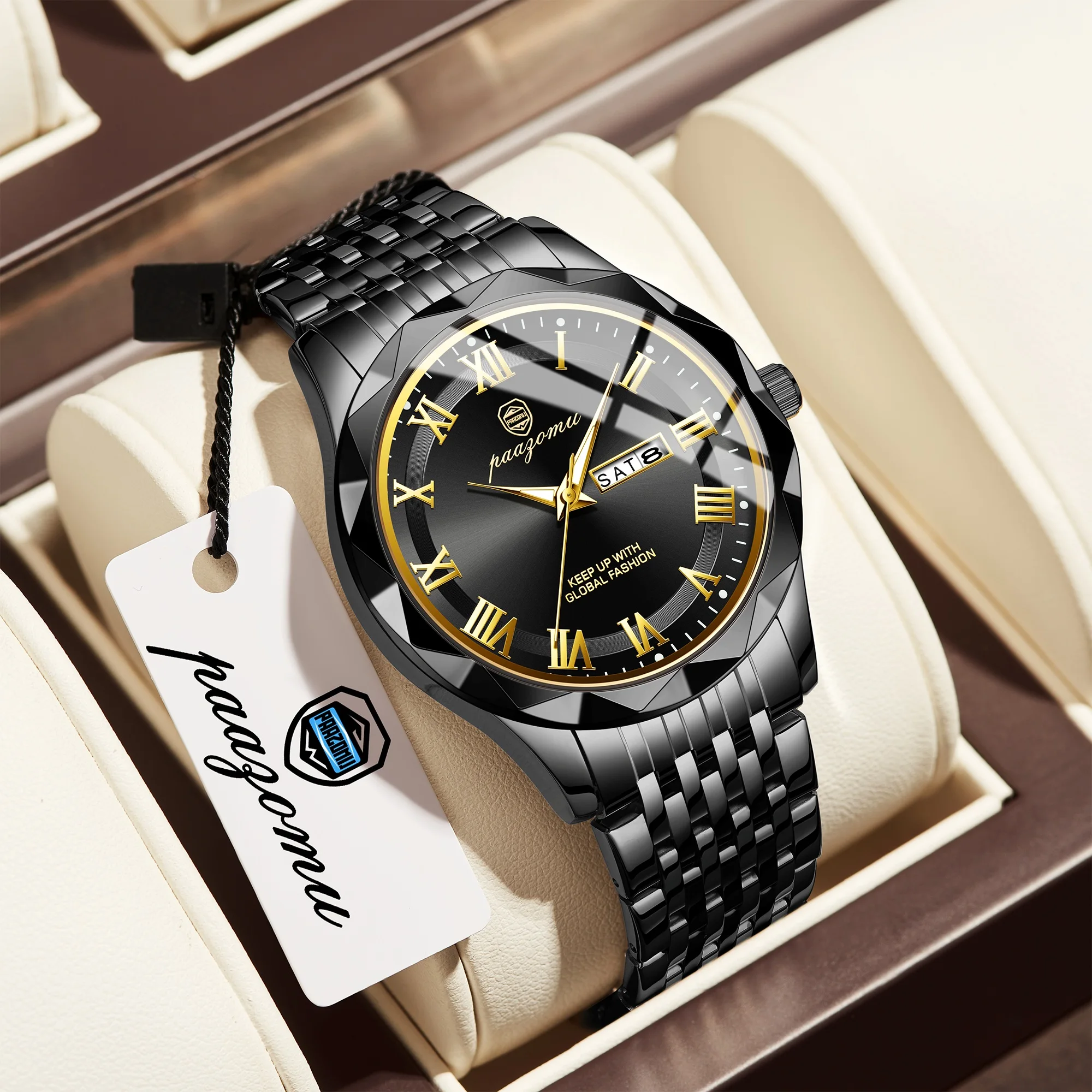 

PAAZOMU Элитный бренд мужские часы водостойкие светящиеся дата неделя мужские кварцевые наручные часы из нержавеющей стали модные спортивные мужские часы