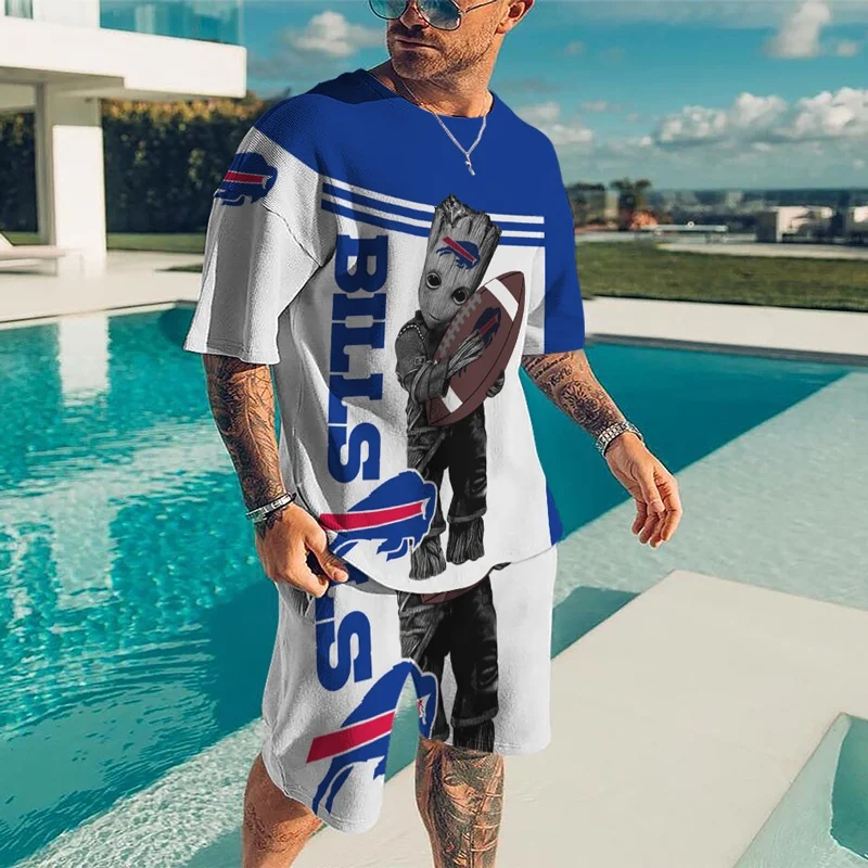 Summer Men\'s Clothing Sets Trend Sports Suit Rugby Pattern Stitching 3D Printing Men T Shirt Shorts Tracksuit 2 Piece Set