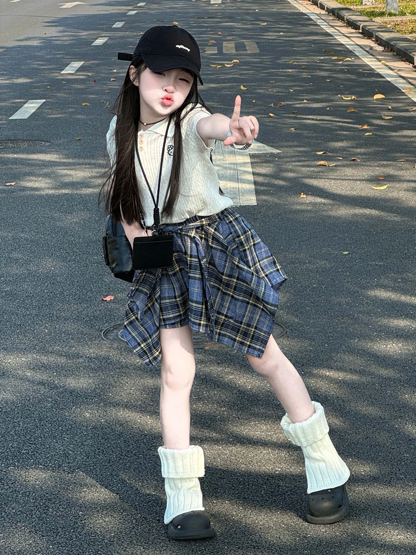 trendy-girls-plaid-skirt-short-sleeve-fashionable-summer-outfit-set-soft-breathable-cotton-collar-two-pieces-children's