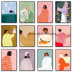 Nordic Abstract Stripe Curve Woman Modern Minimal Portrait Poster and Print Canvas Painting Wall Art Picture for Room Home Decor
