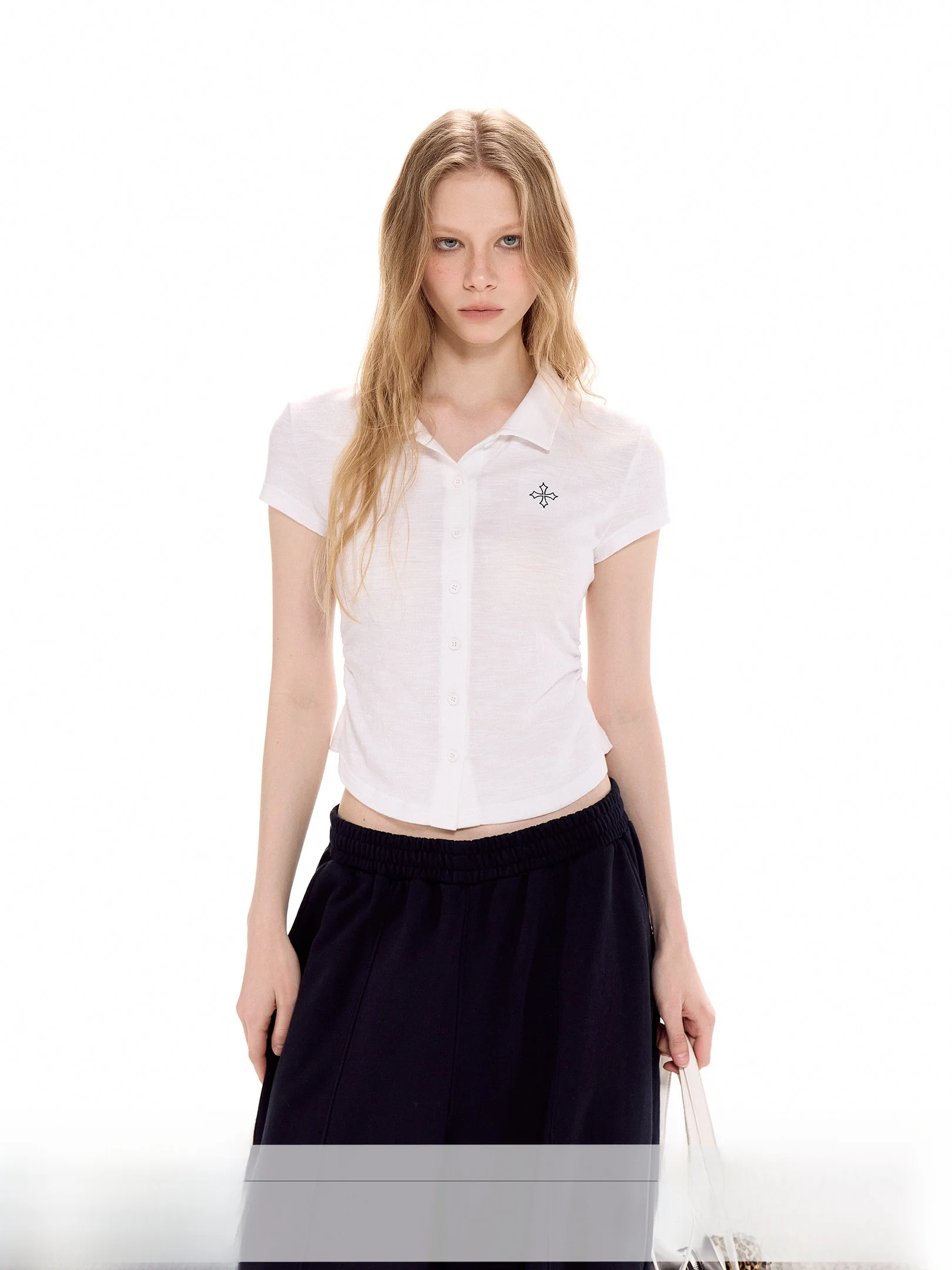 

Slim Fit White irt Women's Lightweight ort Sve Summer New Arrival ICH MODE Faion American Sle Polyester Cotton Blend