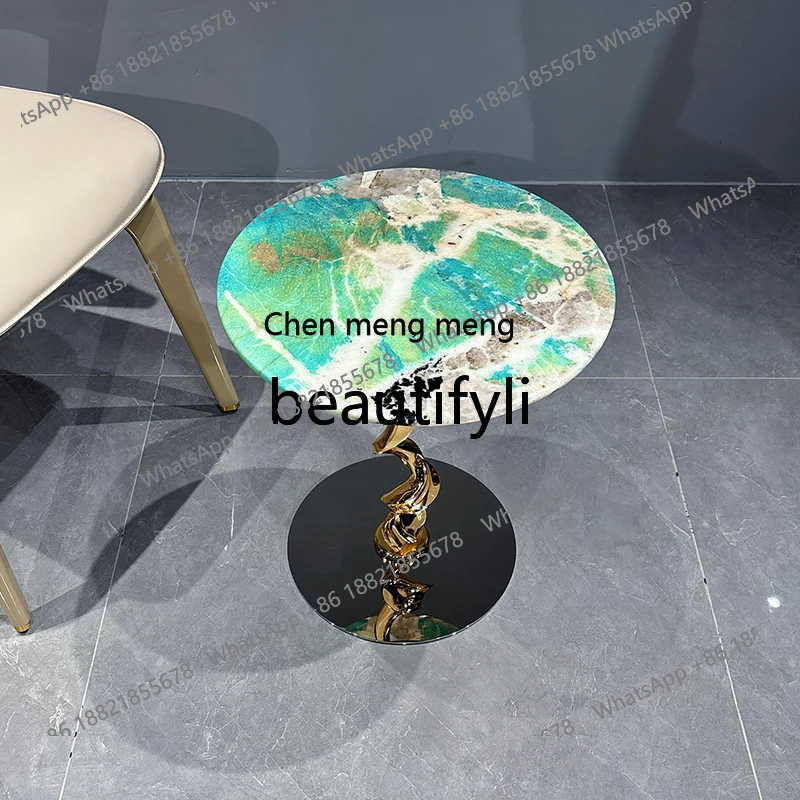 HGreen 천연 고급석 소형 사이드 테이블 모던 미니멀리스트 거실 소파 코너 테이블 원형 테이블