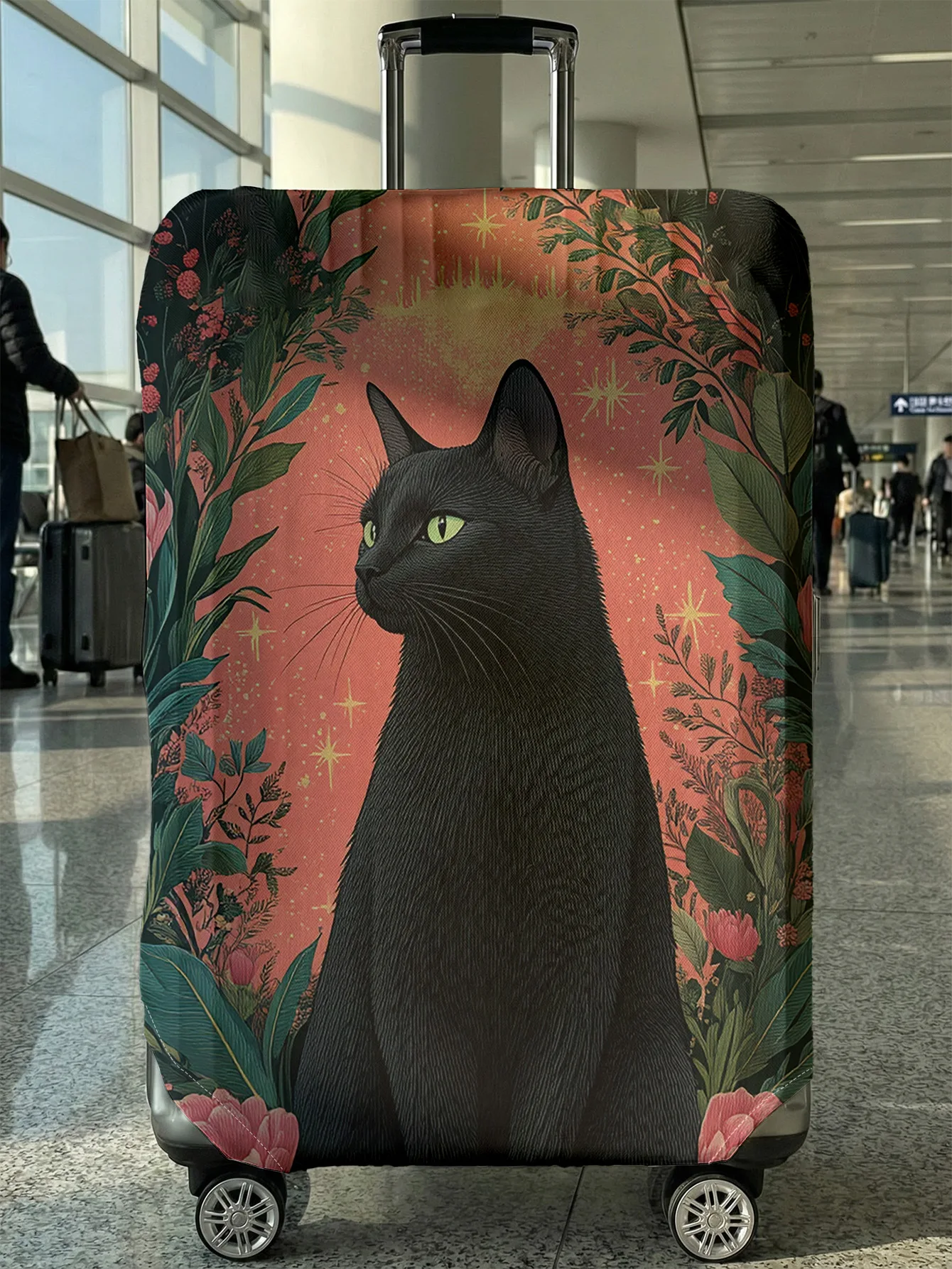 

Защитный чехол для багажа с цветочным принтом Black Cat Flower, подходит для чемоданов 18-32 дюймов, чехлов для ручек чемоданов, дорожных аксессуаров.