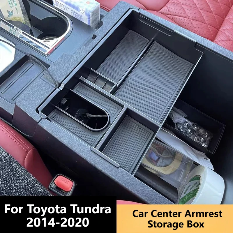 For Toyota Tundra 2014-2020 Car Center Armrest Storage Box Insert Organizer Tray Divider Container Car Interior Accessories