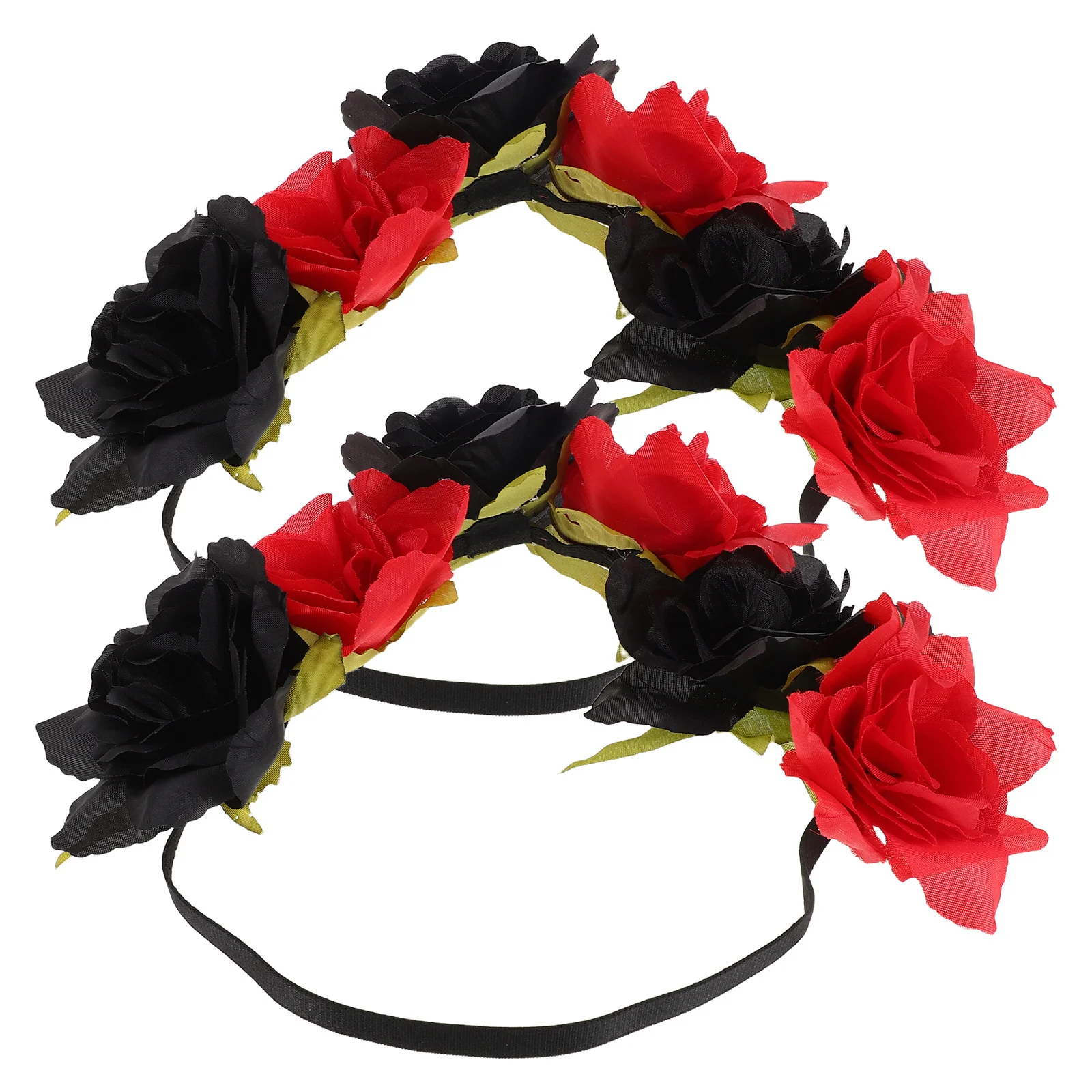 

2pcs Rose Flower Crown Bridal Headband Elastic Comfort Fit Handmade Wedding Headpiece For Bride Women Party Festival Cosplay
