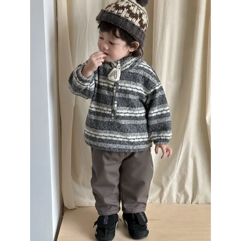 

9.29New Arrival Children Clothing2025Autumn and Winter Baby Clothes Boys Sweater Pants Thickened Set