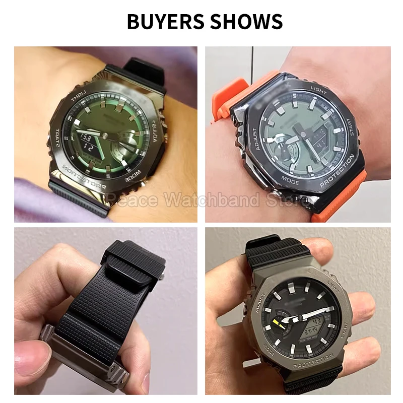 ​ ​ ホワイト透明レッドグレーカシオストラップ CasiOak GM2100 GM5600 GA2110 16 ミリメートル破れにくい樹脂時計ストラップ凸リンクブレスレット