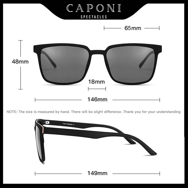 CAPONI Men\'s Sunglasses Polarized Classic Design Eyewear Protect Eyes Black Shades For Male Outdoor Driving Sun Glasses CP6199