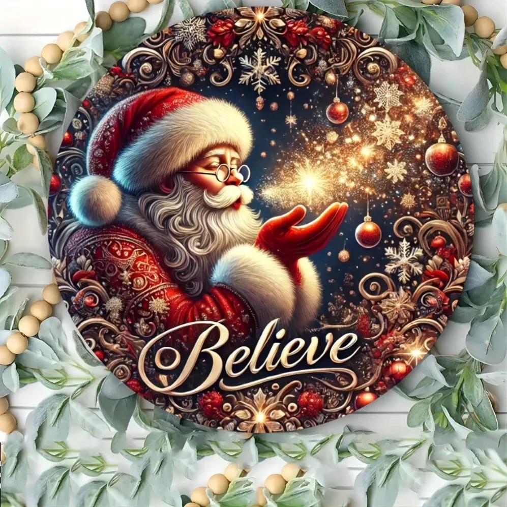 Rundes Schild „Weihnachtsmann glauben“ – festliche Wandkunst für Häuser, Restaurants, Bars und Garagen | Handwerkliches Basteldekor