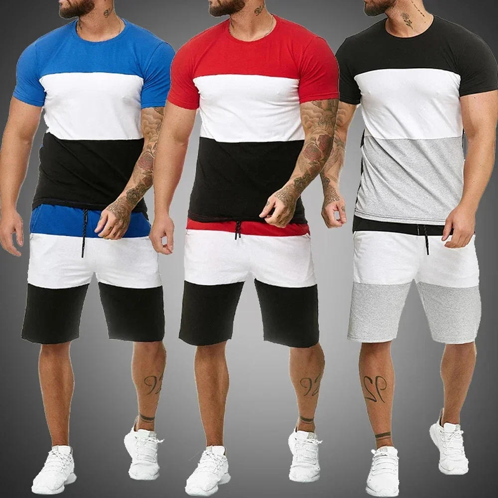 

Summer Mens Tracksuit Set Casual Sport Suit T-shirt Printing Color Matching Sportswear Breathable Comfortable