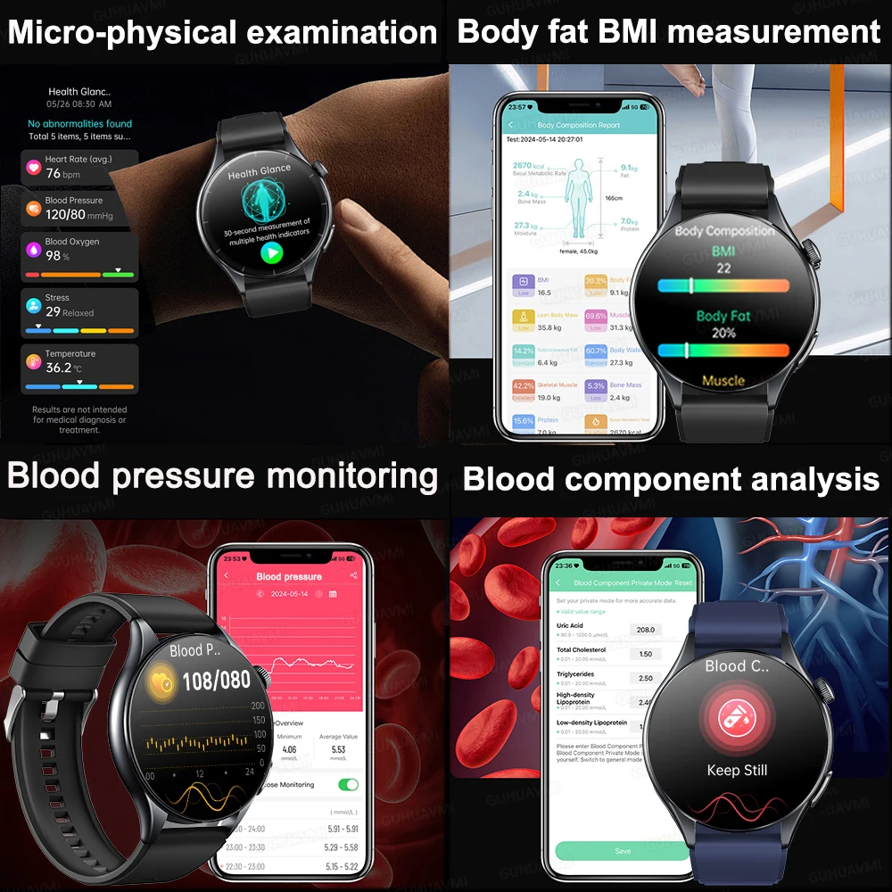 Sapphire 2026New Health managed Smart Watch Health measure Blood Fat Uric Acid Call ECG+PPG blood pressure Health Smartwatch IOS
