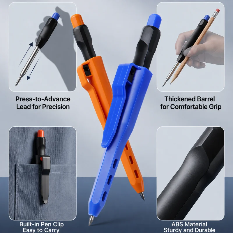 2,8mm Mechanischer Zimmermannsbleistift, Tiefloch-Mechanischer Markierungsstift mit Eingebautem Anspitzer für Zimmerer, Holzarbeiter und Architekten