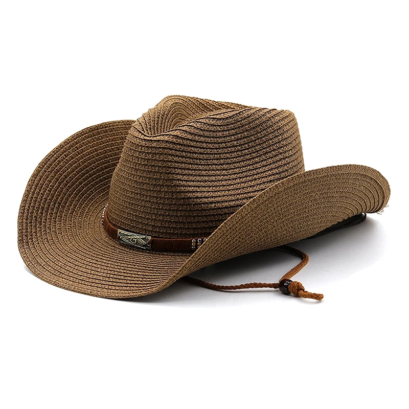 Women Men Cowboy Hat Summer Wide Brim Western Cowgirl Straw Hats Fashion West Fancy Dress Party Headwear Unisex Cap