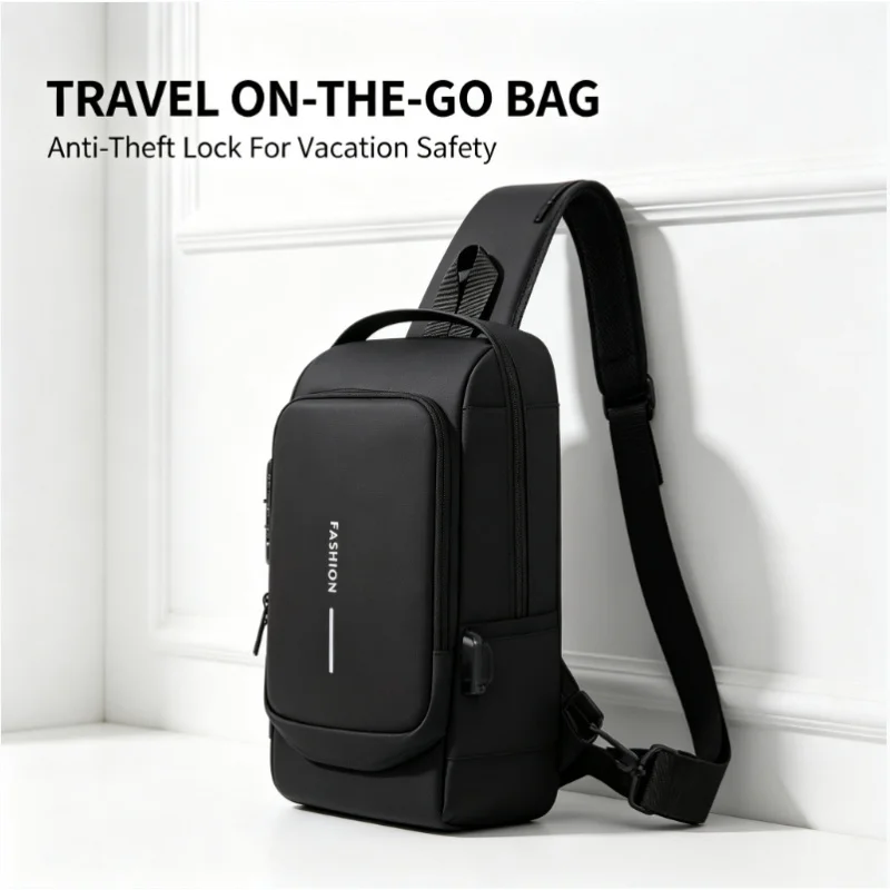 Men's anti-theft chest bag, fashionable motorcycle and casual sports sloping backpack, durable Oxford fabric