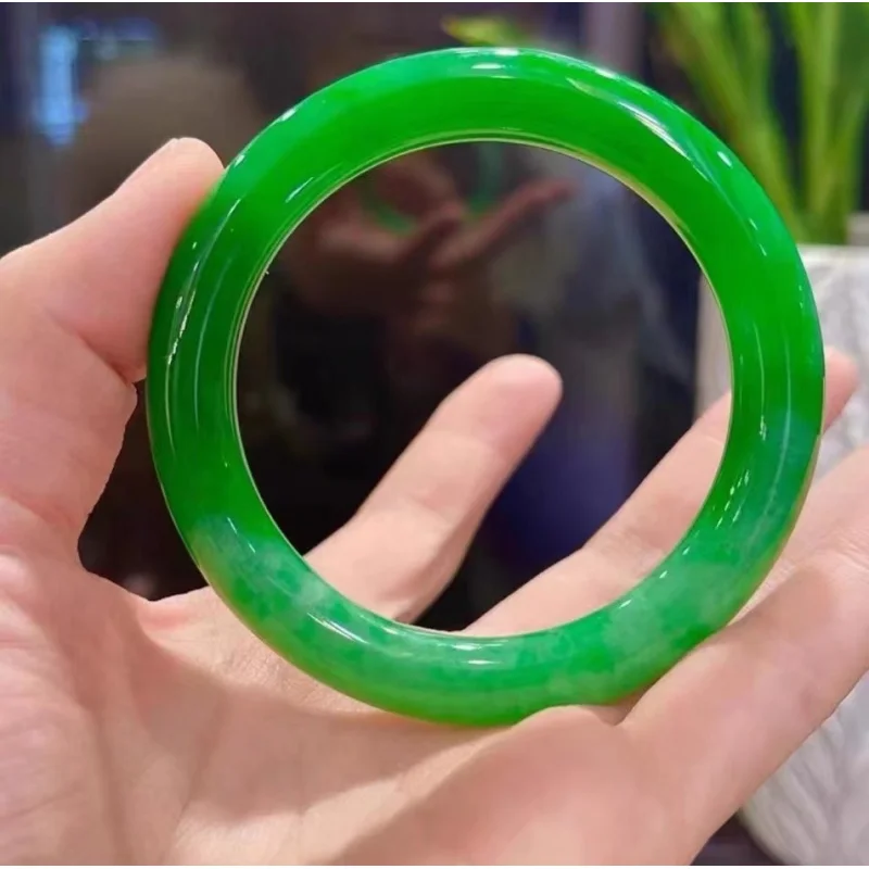

bracelet, icey and smooth, full , imperial , bright green, round bar, noble lady style, Burmese jadeite bracel