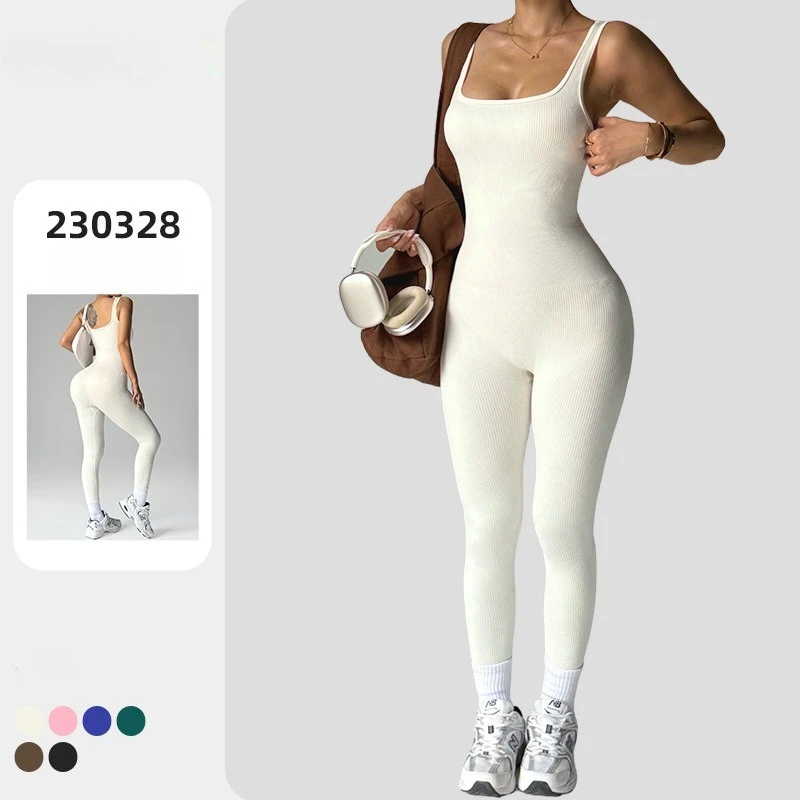 Conjunto de Yoga de alta gama para mujer, traje de una pieza acanalado, ropa deportiva para Yoga y Fitness, mono sin espalda al aire libre, pantalones largos, 2026