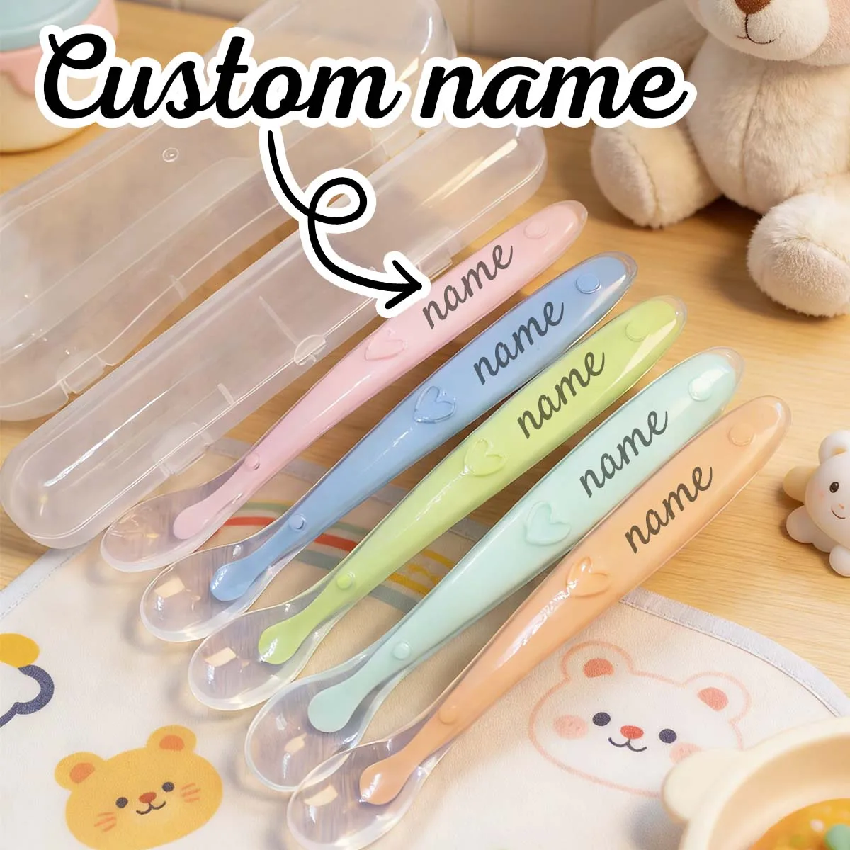 Customized Baby Spoon with Name, Custom Silicone Baby Feeding Spoon, Customizable Name Silicone Spoon,