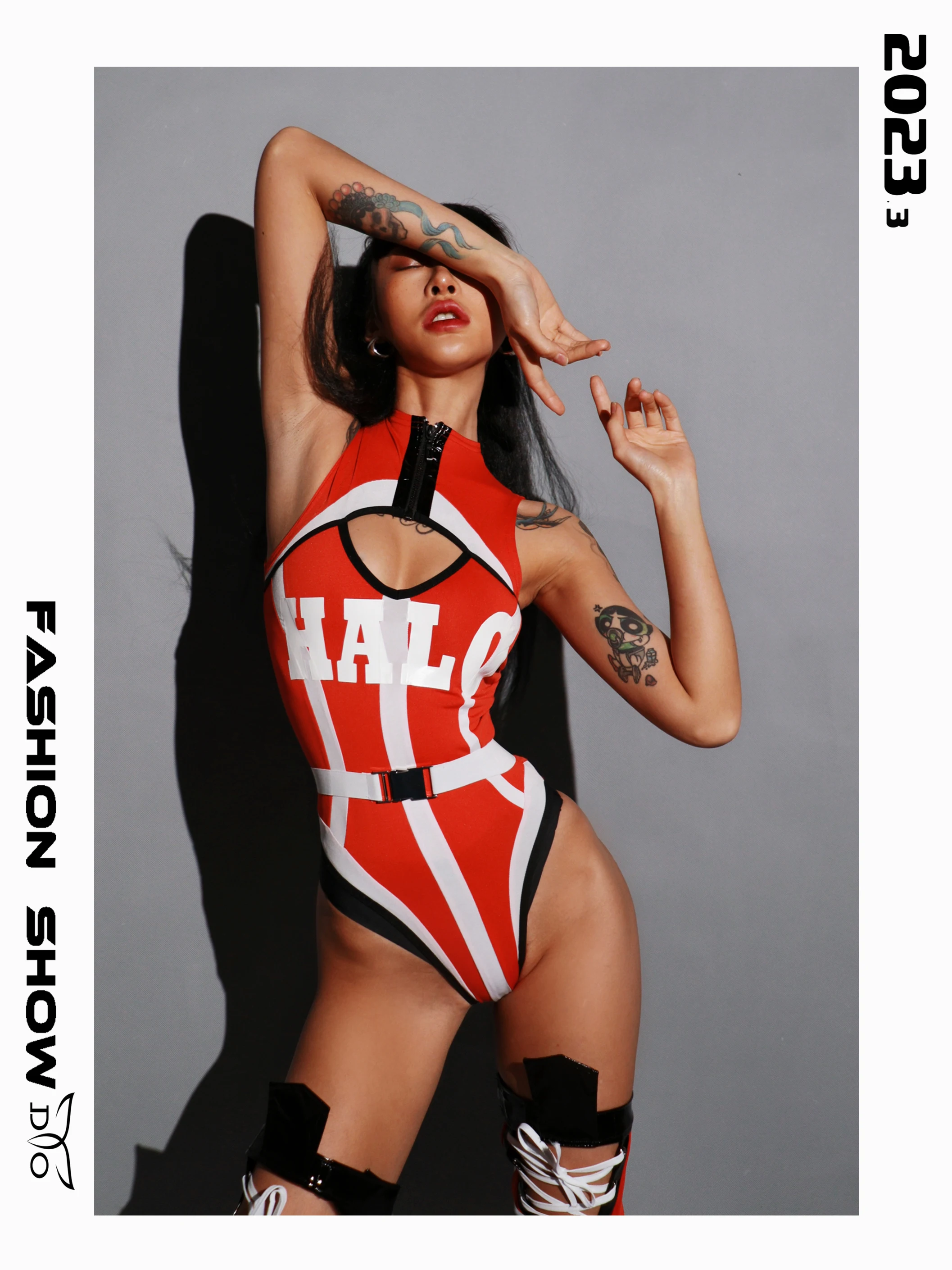 Nightclub Bar Gogo Dancer Outfit Red Jacket Bodysuit Drag Queen Costume Adult Jazz Dancing Clothes Party Rave Clothingyj912