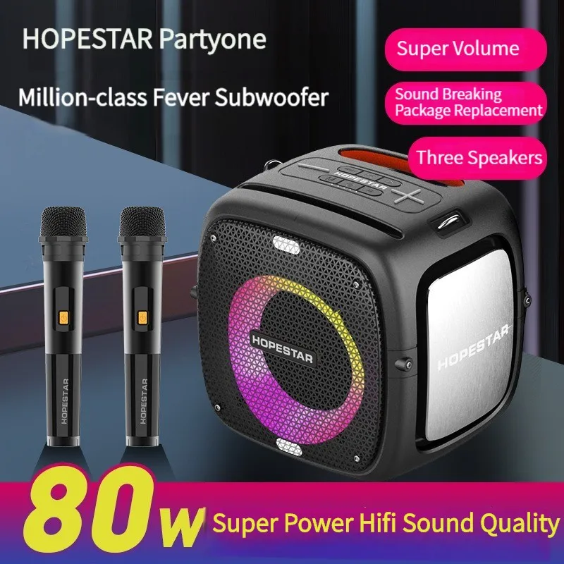 

Оригинальный мощный Bluetooth-динамик HOPESTAR PartyOne мощностью 80 Вт, беспроводной микрофон для караоке, Hi-Fi стерео сабвуфер, большая музыкальная шкатулка