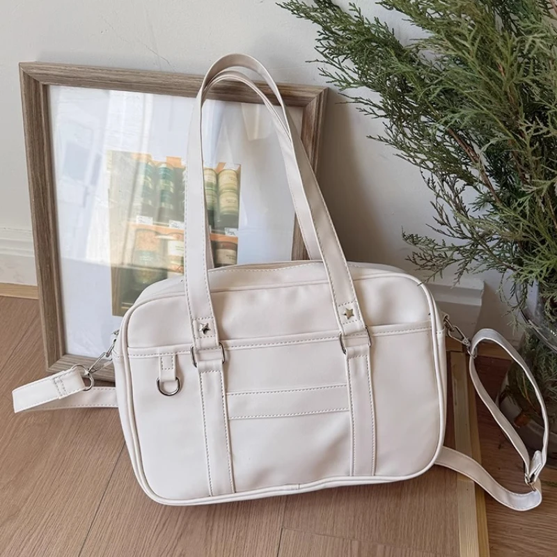 Japan Style College Shoulder Tote Bags for Women Simple Girls JK Uniform Crossbody Bag PU Leather Large Capacity Ladies Handbags