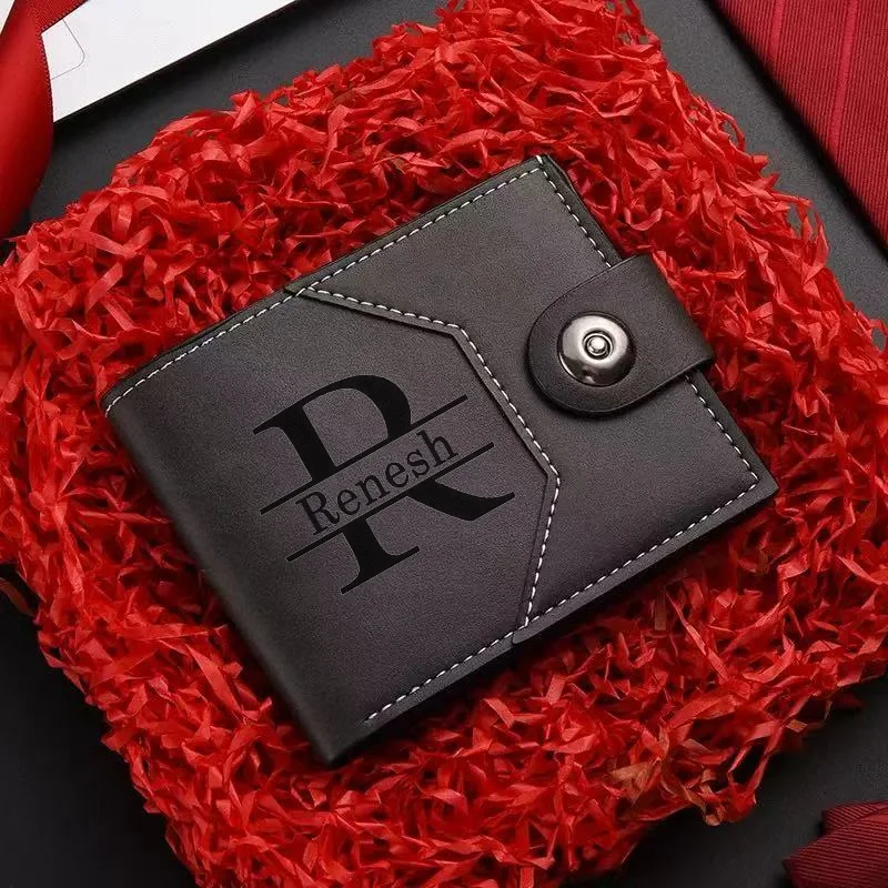 Customized Name PU Leather Men's Short Wallet Ultra Slim Credit Card Holder Multi Card Case Purse Portable Youth Fashion Purse - view 3