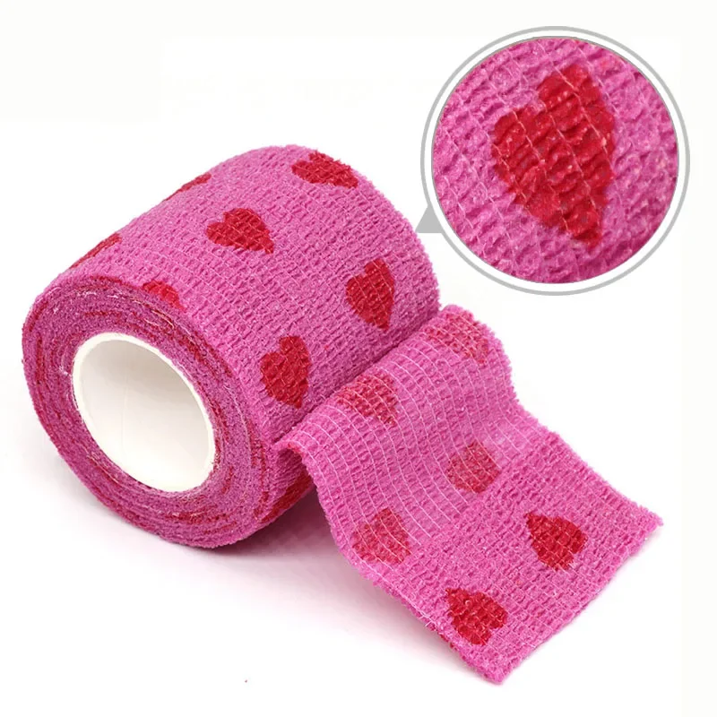 1/6/10 Pcs Red love heart Printed Self Adhesive Elastic Bandage 4.8m Pink Sports Wrap Tape for Finger Joint Wrist Pet