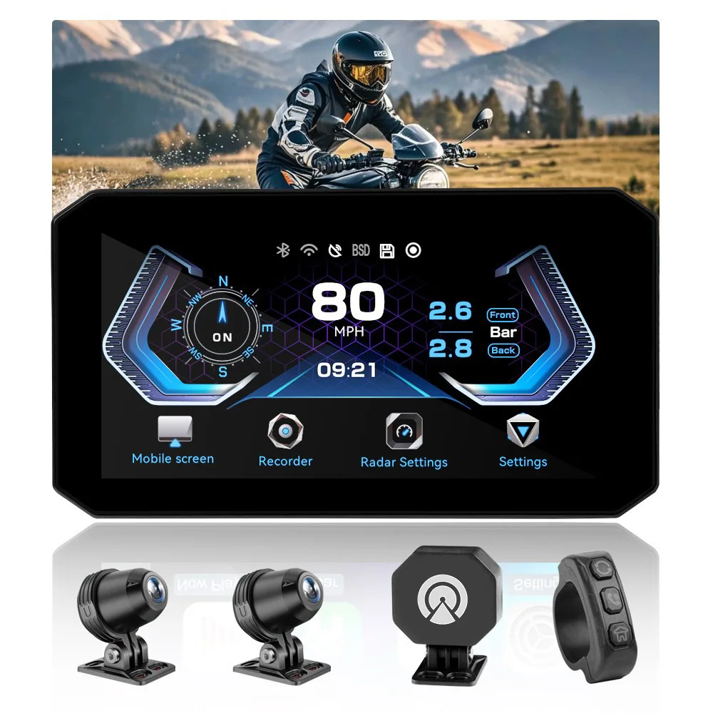 

Support BSD blind spot detection radar cross-border 5.5 inch high definition screen motorcycle driving recorder carplay