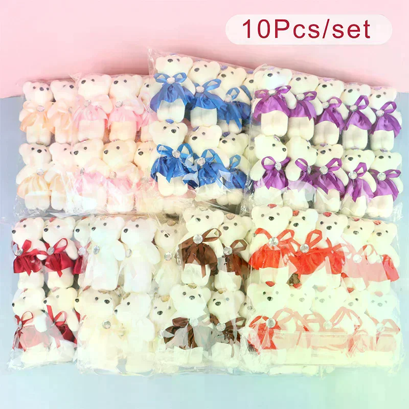 10Pcs 12cm Bear Flower Bouquet Toy Cartoon Doll Teddy Bear Bouquet Graduation Birthday Wedding Gifts Party Decor