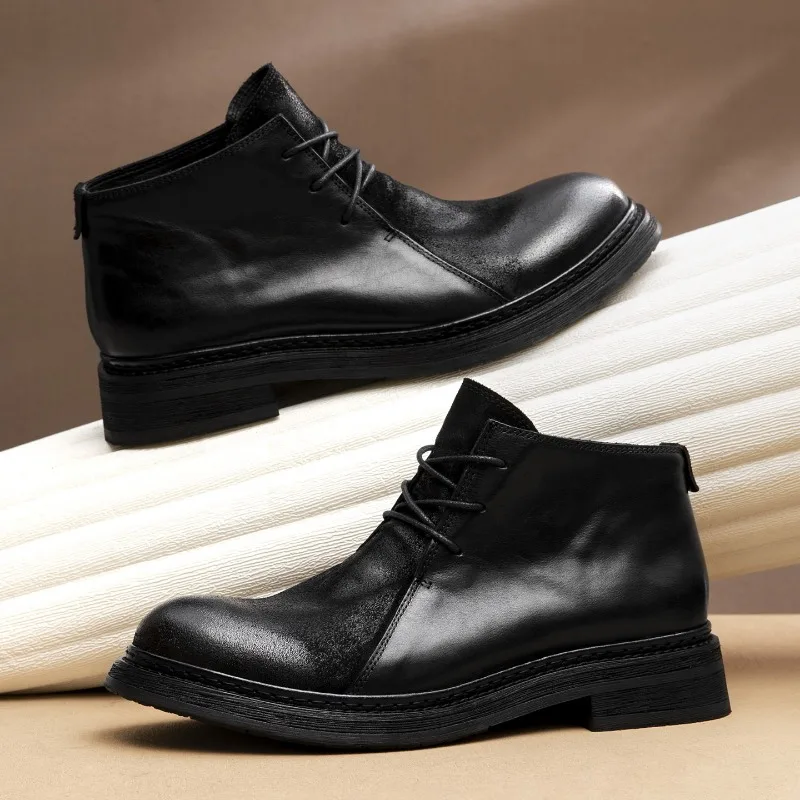 Vintage Mens Genuine Leather Boots Luxury Handmade 2026 Spring Autumn Fashion Round Toe British Style Ankle Oxfords Shoes Man - view 3