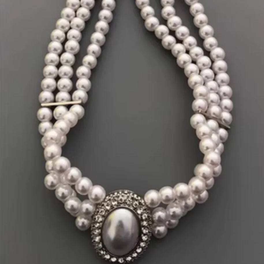 

Charming Genuine White Pearl Necklace For Women & 3 Row & Free Shipping 5999