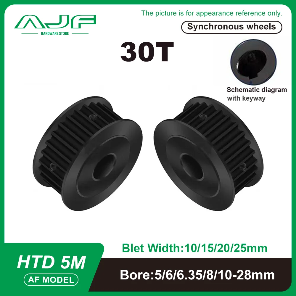 

30 Teeth HTD 5M Black Steel Timing Pulley AF Type 5M 30T Synchronous Wheel for Belt Width 10/15/20/25mm Bore 5-25mm Ptich 5mm