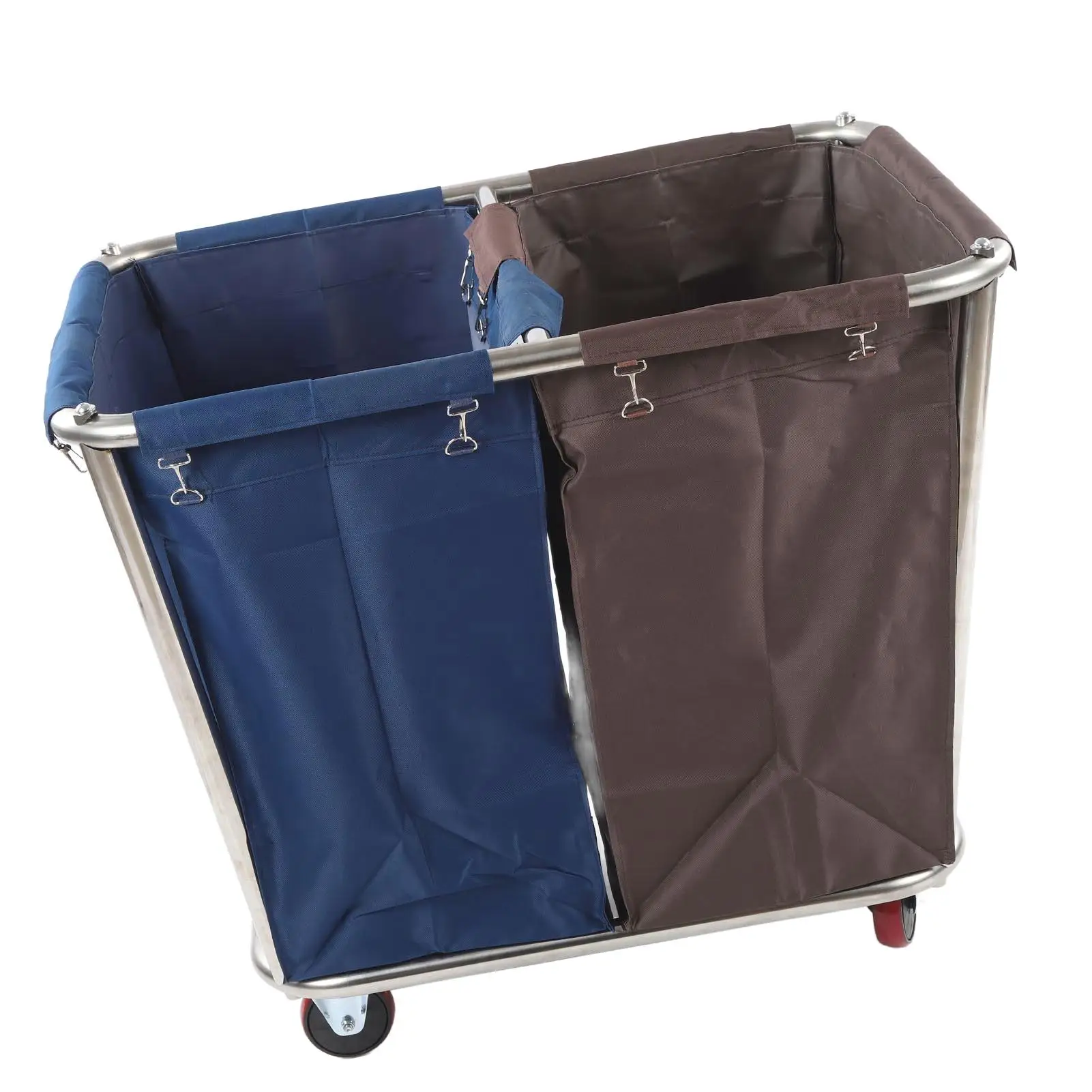 2-Bag Laundry Cart with 4 Wheels - Large Capacity Dry/Wet Sorter Basket for home & Commercial Use