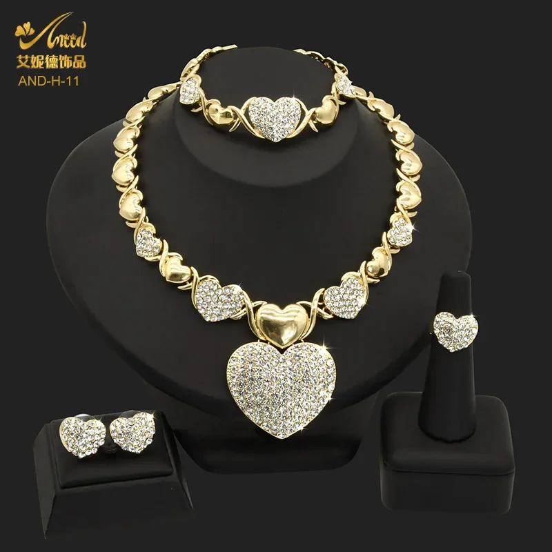 White Plated Jewelry Four-piece Necklace Bracelet Earrings Ring