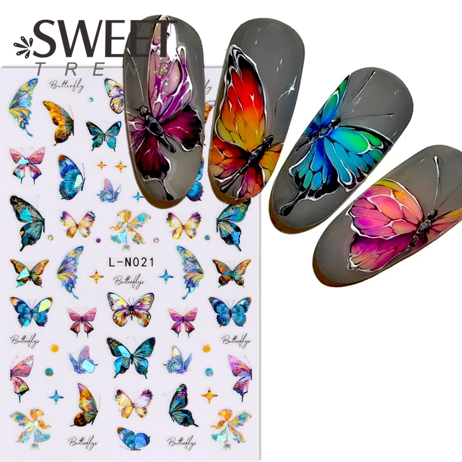 1PC 3D Luxury Laser Butterfly Nail Stickers Black White Gold Geometry Self-Adhesive Slider Nail Art Decals Manicure Decorations